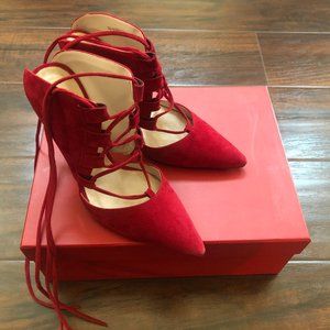 Topshop Lace-up Red Suede Pumps